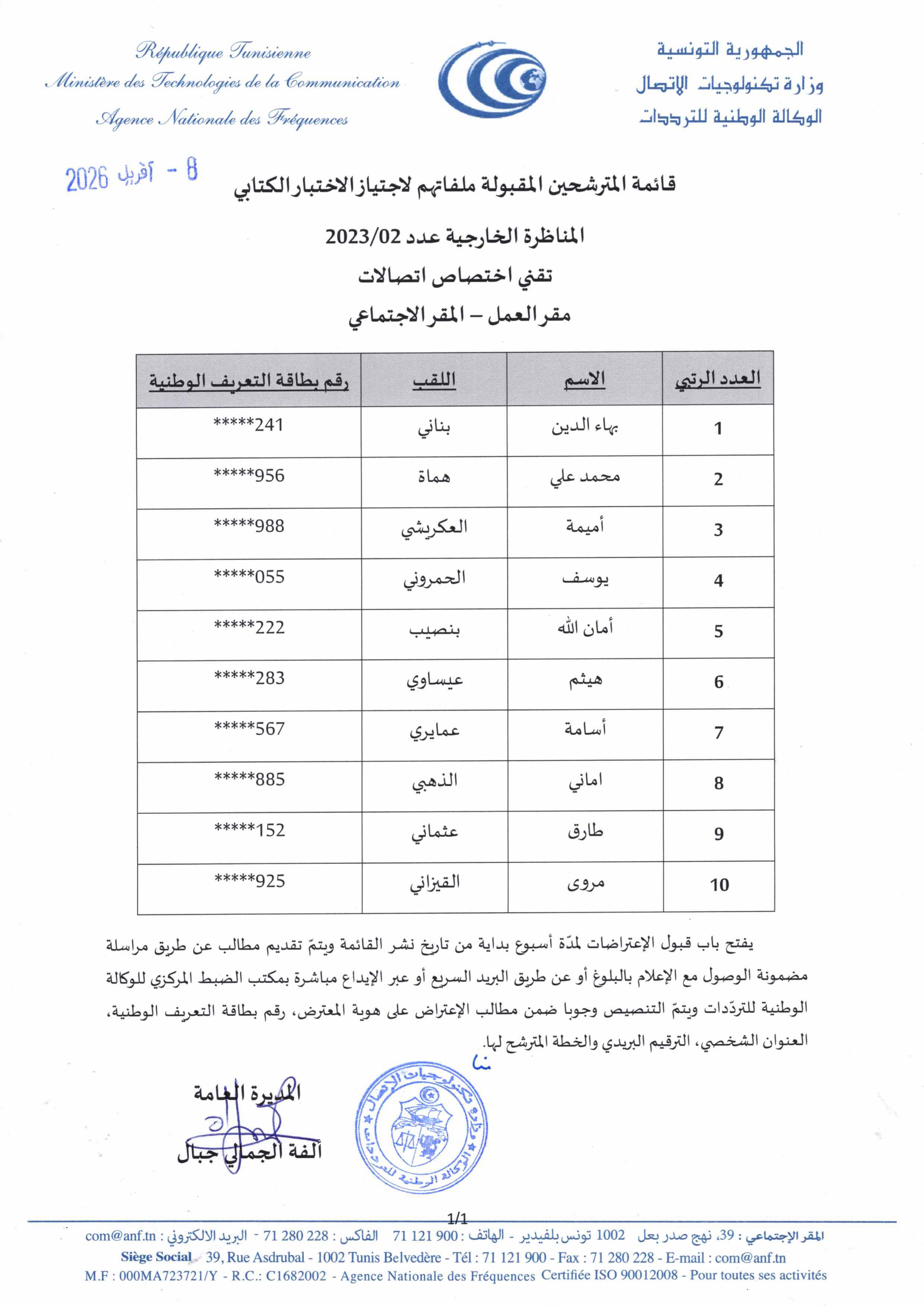 Listes des candidats admis à passer l’épreuve écrite des concours externes sous le code 02-03-04/2023