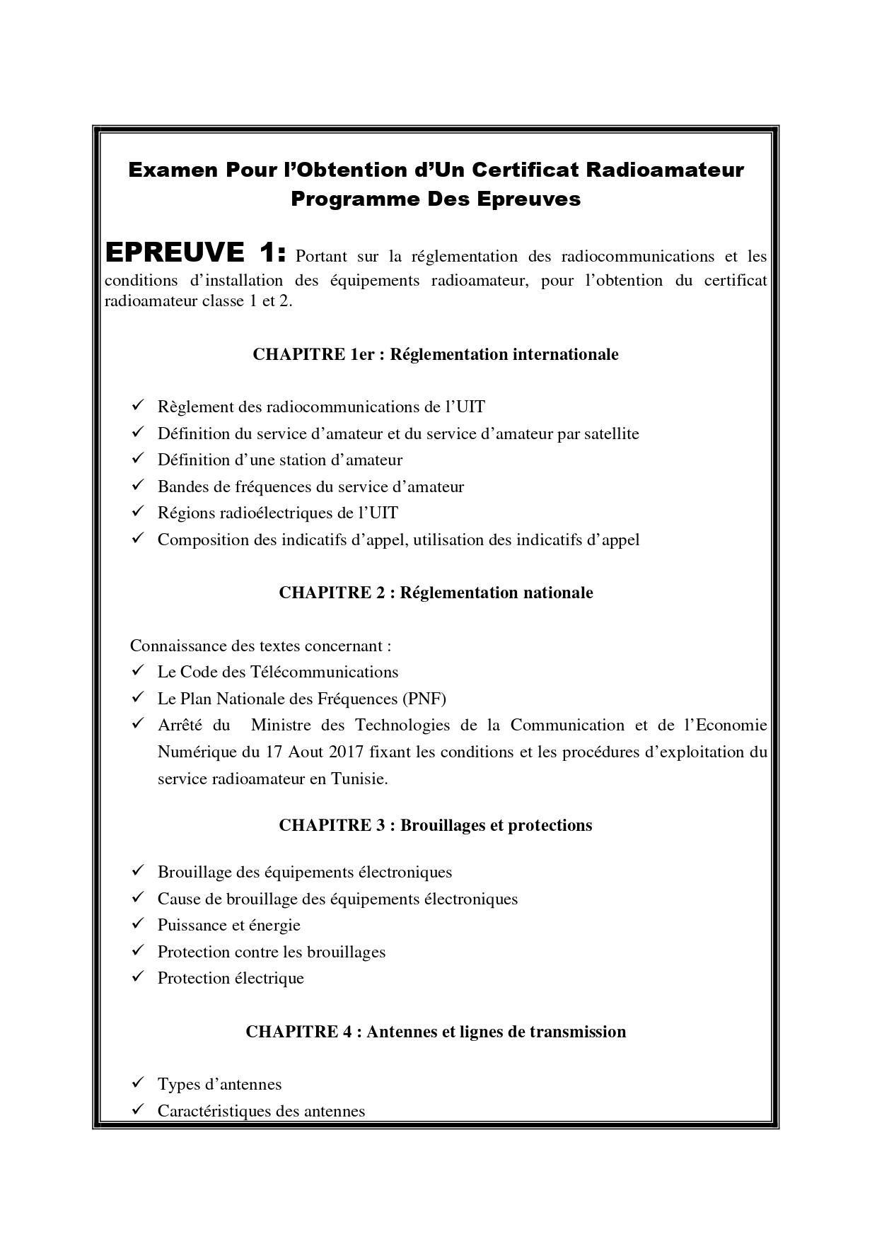 Annonce de l’examen d’obtention du certificat de radioamateur au titre de l’année 2026.