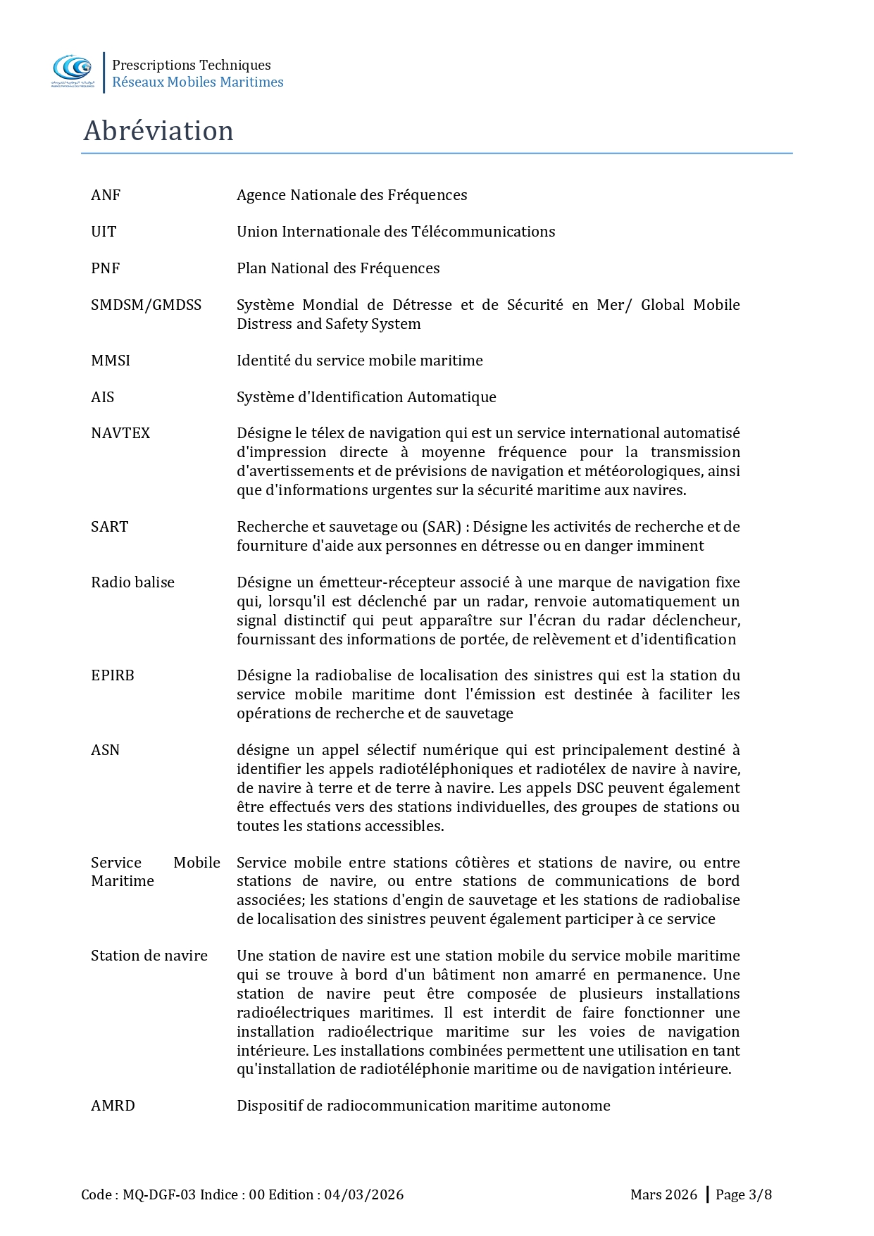 Prescriptions Techniques des réseaux mobiles maritimes
