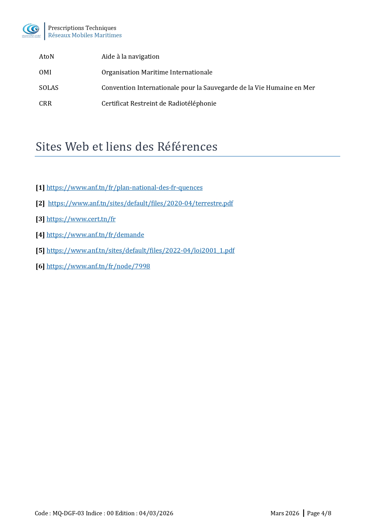 Prescriptions Techniques des réseaux mobiles maritimes