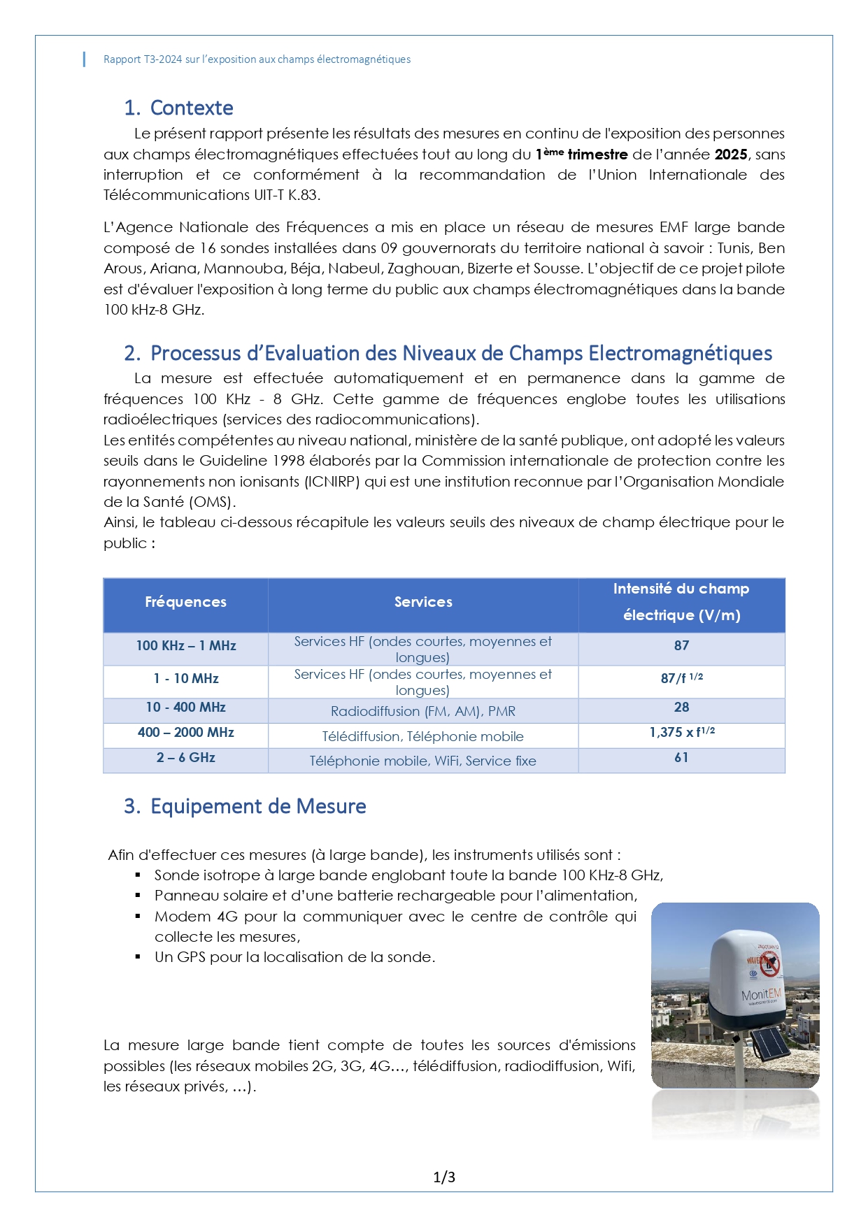 RAPPORT TRIMESTRIEL SUR L’EXPOSITION DU PUBLIC AUX CHAMPS ELECTROMAGNETIQUES T1-2025