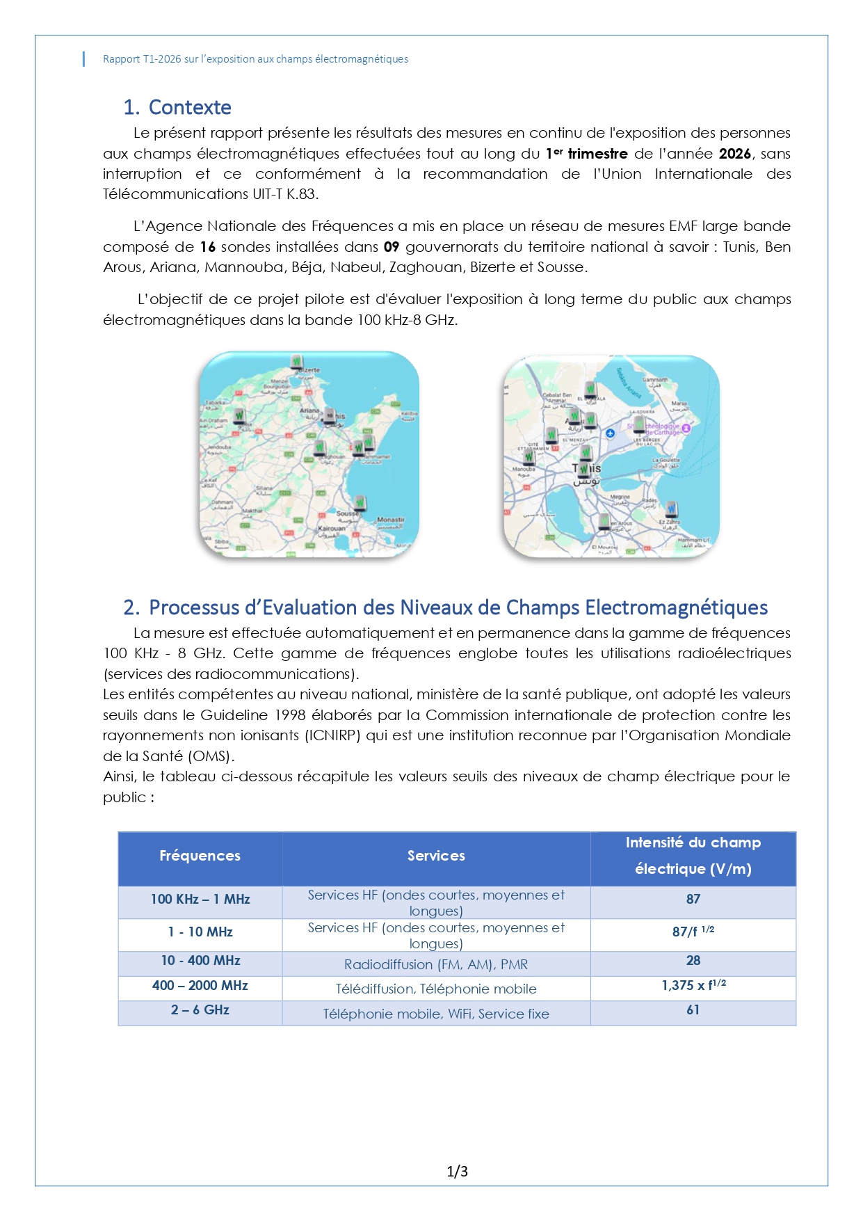 RAPPORT TRIMESTRIEL SUR L’EXPOSITION DU PUBLIC AUX CHAMPS ELECTROMAGNETIQUES T1-2026